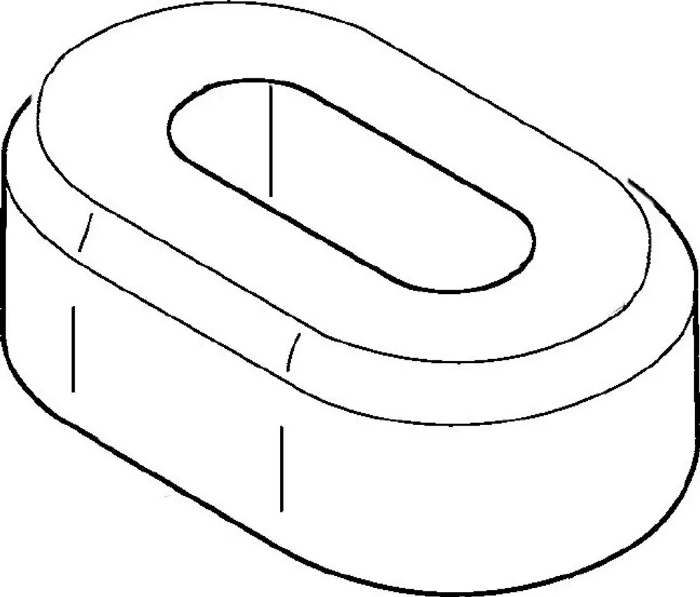 Graue, ovale Keramikform von Bosch mit einer glatten Oberfläche. Die Form hat eine durchgehende Mitte und eine schlichte, symmetrische Struktur.